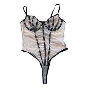 Iridescent Sequin Studded Contrast Underwire Teddy Style Bodysuit Women’s Large